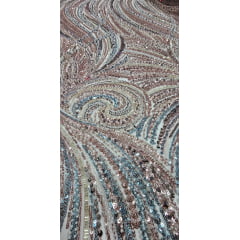 Tule Bordado com Pedrarias Premium Rosê Gold com Azul  Multicolor HT97797 