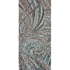Tule Bordado com Pedrarias Premium Rosê Gold com Azul  Multicolor HT97797 