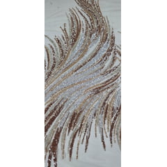 Tule Bordado com Pedrarias Premium Rosê Gold com Branco HT70575
