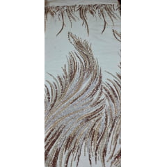Tule Bordado com Pedrarias Premium Rosê Gold com Branco HT70575