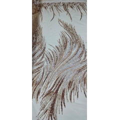Tule Bordado com Pedrarias Premium Rosê Gold com Branco HT70575