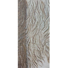 Tule Bordado com Pedrarias Premium Rosê Gold com Dourado Multicolor  HT98063 