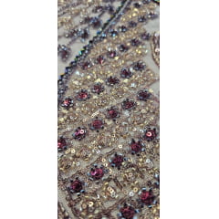 Tule Bordado com Pedrarias Premium Rosê Gold com Roxo F932