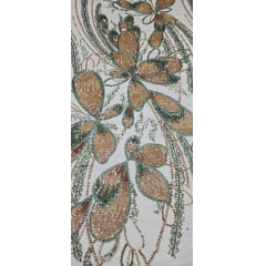 Tule Bordado com Pedrarias Premium Rosê Gold com Verde Cerâmica HT70513