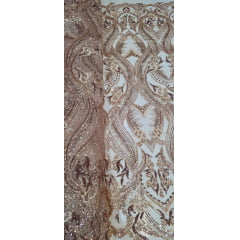 Tule Bordado com Pedrarias Premium Rosê Gold Modelo HS1191 