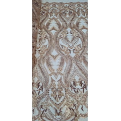 Tule Bordado com Pedrarias Premium Rosê Gold Modelo HS1191 