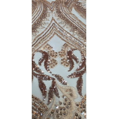 Tule Bordado com Pedrarias Premium Rosê Gold Modelo HS1191 