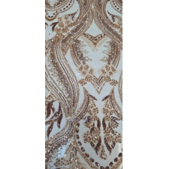 Tule Bordado com Pedrarias Premium Rosê Gold Modelo HS1191 