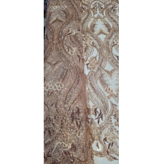 Tule Bordado com Pedrarias Premium Rosê Gold Modelo HS1191 