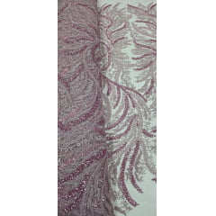 Tule Bordado com Pedrarias Premium Rosê HS1549  