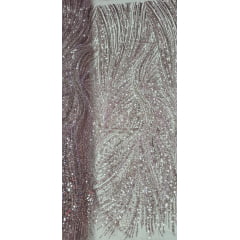 Tule Bordado com Pedrarias Premium Rosê  HT97424 