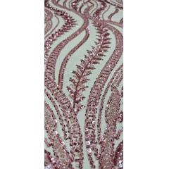 Tule Bordado com Pedrarias Premium Rosê Modelo HS1042  