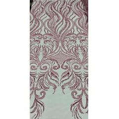 Tule Bordado com Pedrarias Premium Rosê Modelo HS1042  