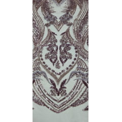 Tule Bordado com Pedrarias Premium Rosê Modelo HS1191