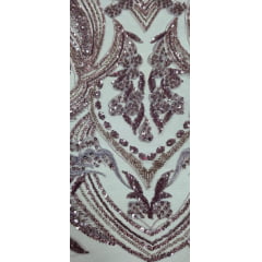 Tule Bordado com Pedrarias Premium Rosê Modelo HS1191