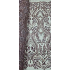 Tule Bordado com Pedrarias Premium Rosê Modelo HS1191