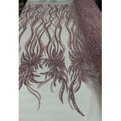 Tule Bordado com Pedrarias Premium Rosê Modelo HS3024