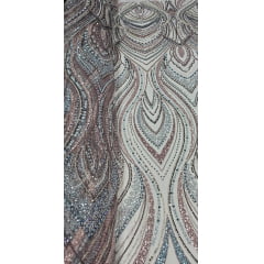Tule Bordado com Pedrarias Premium Rosê Multicolor HT97504