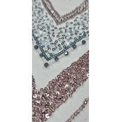Tule Bordado com Pedrarias Premium Rosê Multicolor HT97504