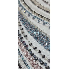 Tule Bordado com Pedrarias Premium Rosê Multicolor HT97504