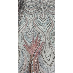Tule Bordado com Pedrarias Premium Rosê Multicolor HT97504