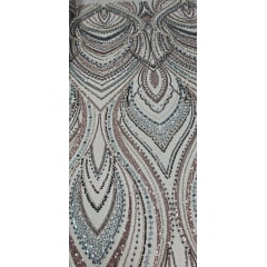 Tule Bordado com Pedrarias Premium Rosê Multicolor HT97504