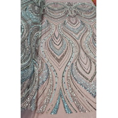 Tule Bordado com Pedrarias Premium Rosê Multicolor HT97504