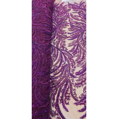 Tule Bordado com Pedrarias Premium Roxo com Fúcsia HS1549 