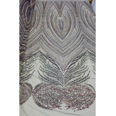 Tule Bordado com Pedrarias Premium Roxo Multicolor HT70580 