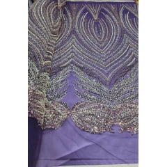 Tule Bordado com Pedrarias Premium Roxo Multicolor HT70580 