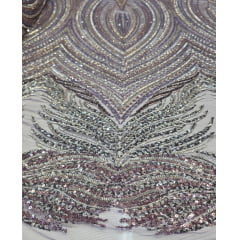 Tule Bordado com Pedrarias Premium Roxo Multicolor HT70580 