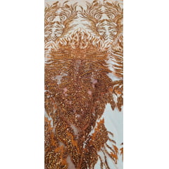 Tule Bordado com Pedrarias Premium Terracota HS1855