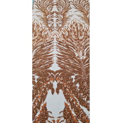 Tule Bordado com Pedrarias Premium Terracota HS1855