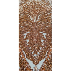 Tule Bordado com Pedrarias Premium Terracota HS1855