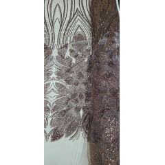 Tule Bordado com Pedrarias Premium Tons de Marrom HT70523