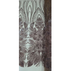 Tule Bordado com Pedrarias Premium Tons de Marrom HT70523 Tule Bordado com Pedrarias Premium Tons de Marrom HT70523