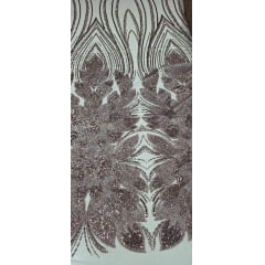 Tule Bordado com Pedrarias Premium Tons de Marrom HT70523