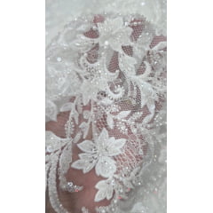 Tule Bordado com Pedrarias Premium Turquia Branco Modelo 21