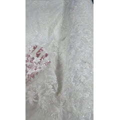 Tule Bordado com Pedrarias Premium Turquia Branco Modelo 21