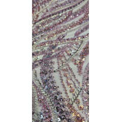 Tule Bordado com Pedrarias Premium Uva Multicolor  HT98063