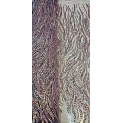 Tule Bordado com Pedrarias Premium Uva Multicolor  HT98063