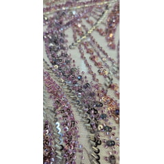 Tule Bordado com Pedrarias Premium Uva Multicolor  HT98063