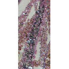 Tule Bordado com Pedrarias Premium Uva Multicolor  HT98063