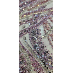 Tule Bordado com Pedrarias Premium Uva Multicolor  HT98063