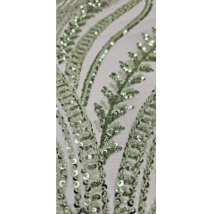 Tule Bordado com Pedrarias Premium Verde Cana Modelo HS1042  