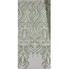 Tule Bordado com Pedrarias Premium Verde Cana Modelo HS1042  