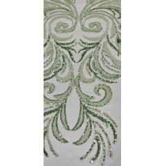 Tule Bordado com Pedrarias Premium Verde Cana Modelo HS1042  
