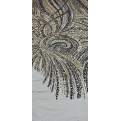 Tule Bordado com Pedrarias Premium Verde com Dourado Multicolor HT97797