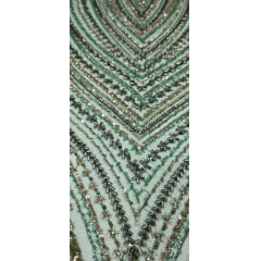 Tule Bordado com Pedrarias Premium Verde com Marrom Multicolor HT70580