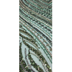 Tule Bordado com Pedrarias Premium Verde com Marrom Multicolor HT70580